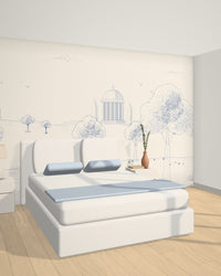 Visualisation : Toile de Jouy bleue dans une autre pièce, vue de trois quarts